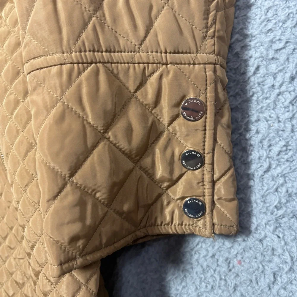 Michael Kors Womens 2X Quilted Hooded Parka Jacket Camel Tan RN 79675